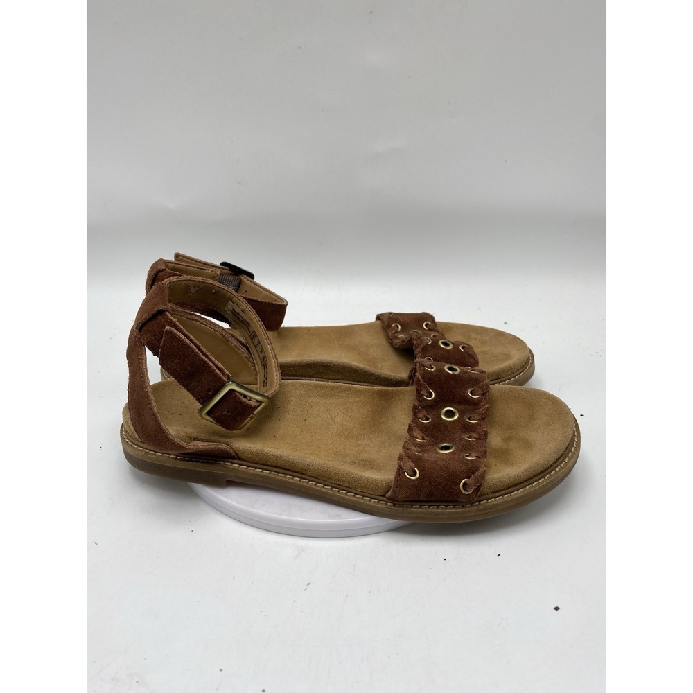 Clarks Sandals Women Size 8 Corsio Amelia Brown Suede Ankle Strap Flats 4183